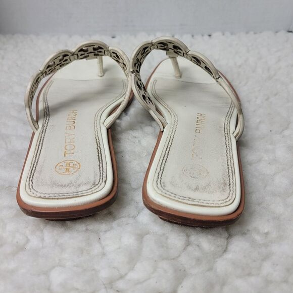 Tory Burch Tiny Miller 10mm Womens Sandals Size 6.5 Ivoiry Calf Leather Thong - Picture 4 of 10